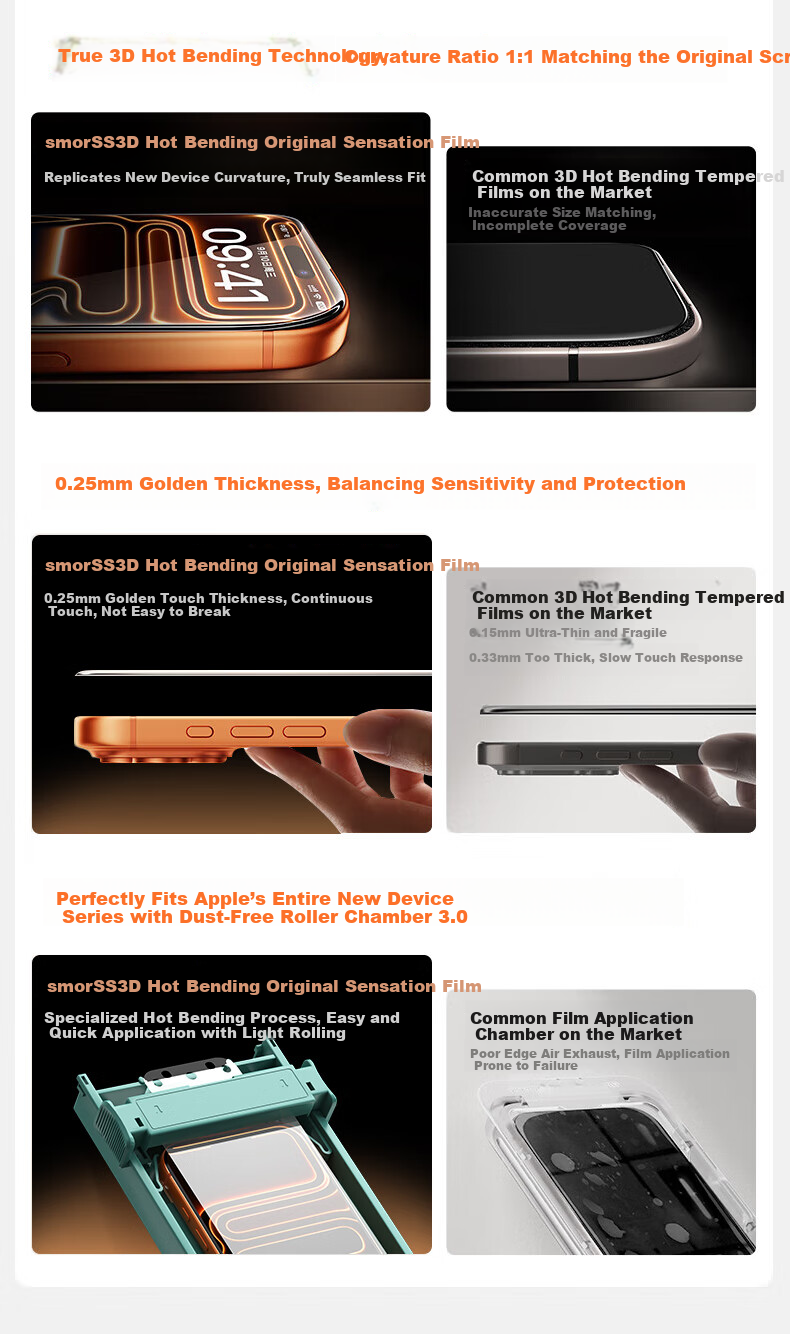 Smorss 3D Curved Original Feel Film for iPhone 17/16 Pro Composite Ceramic Screen Protector Ultra-Thin HD Anti-Fingerprint Explosion-Proof Film 3