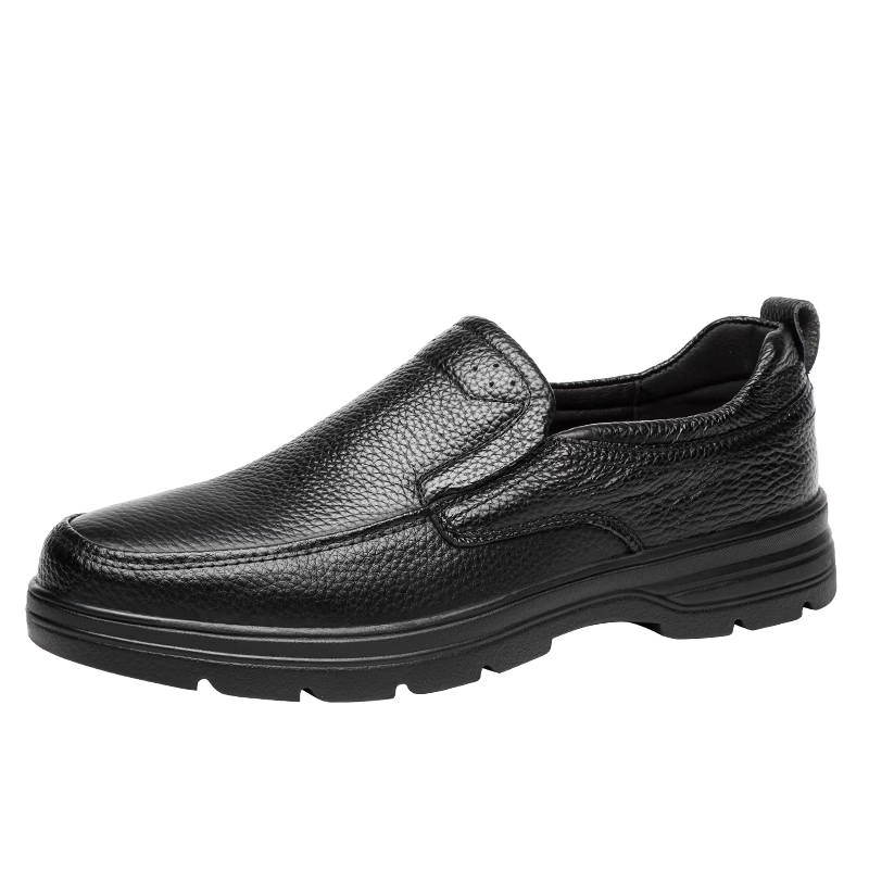 CARTELO First Layer Cowhide Men's Breathable Casual Leather Slip-On Shoes Genuine Leather Dad Shoes KX05 Black Size 46