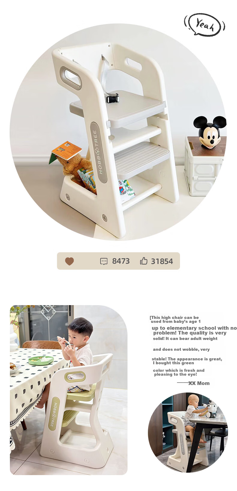 Hobby Tree Children's Learning Chair Multifunctional Foldable Portable Dining Chair Gray 22