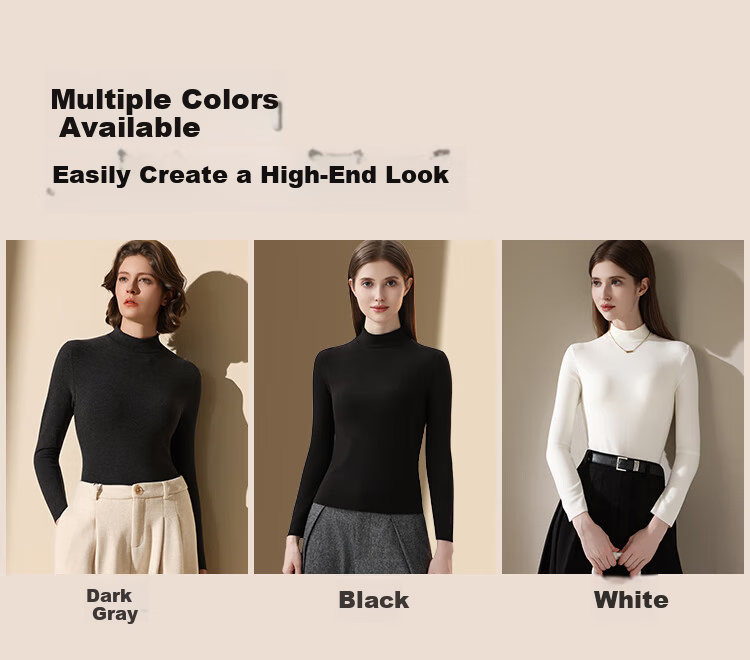 Miiow Women's Polyester Lader Fleece Cell Half Turtleneck Base Shirt Autumn Winter Thin Long Sleeve Top Dark Gray 6