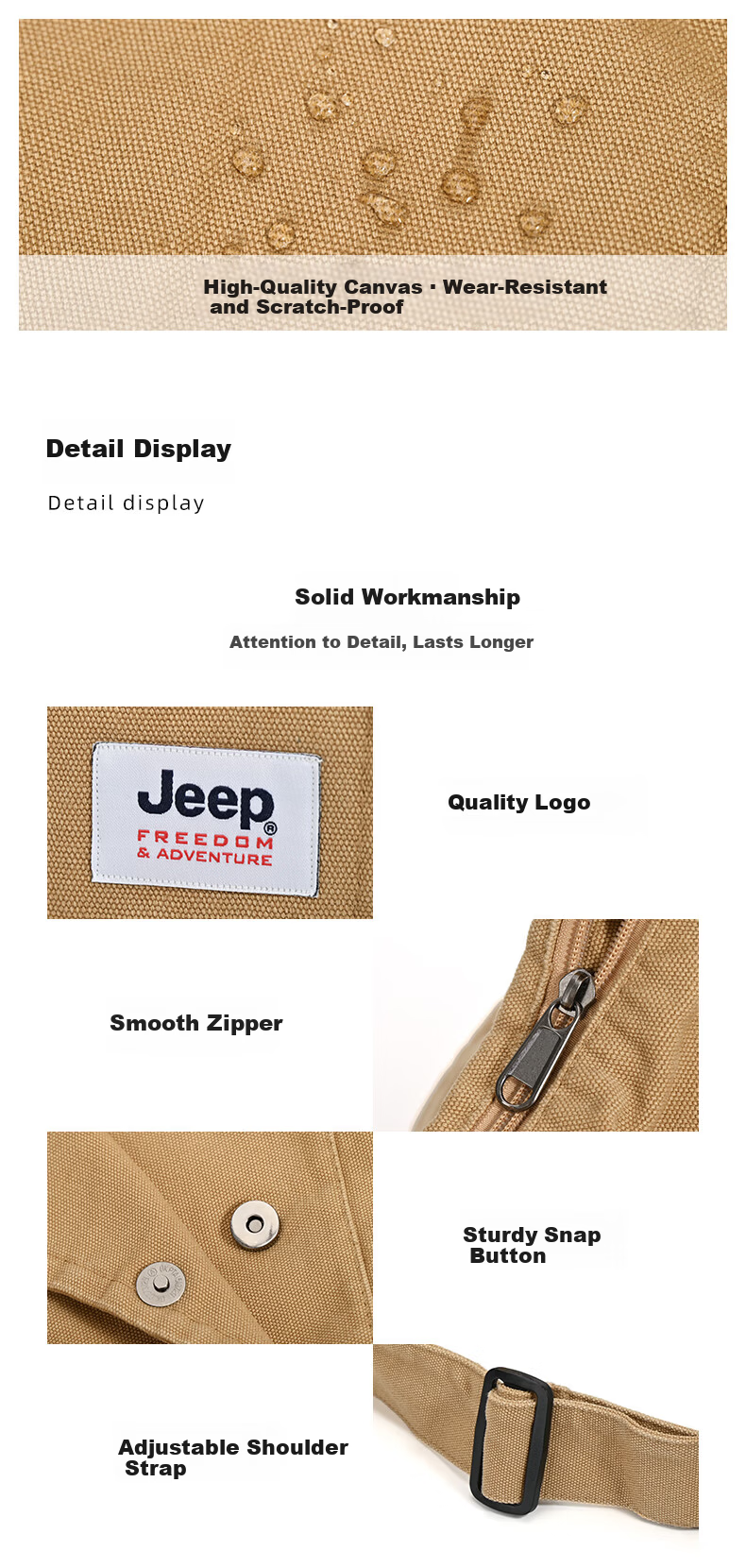 JEEP Men's Shoulder Bag Large Capacity Casual Crossbody Bag Japanese Style Canvas Crossbody Bag Brown 2