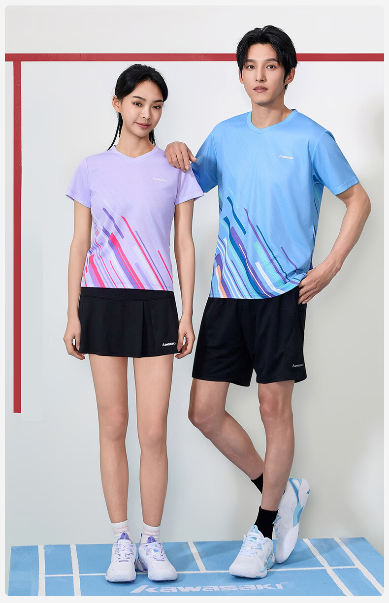 KAWASAKI Men's Badminton Set Short Sleeve + Shorts Sweat-Absorbing Quick-Dry Training Competition Sportswear D1826 White M 4
