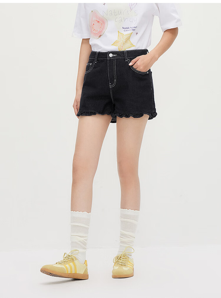 Semir Women's Summer Denim Shorts 2026 Ruffled Hem Sweet Cool A-Line Pants 109326122003 17