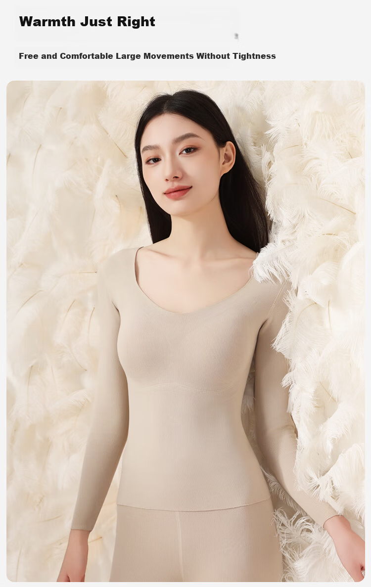 Urban Beauty Women's L Thermal Underwear Set with Goose Down and Silk Chest Pad, Thickened Autumn Top and Bottom 6