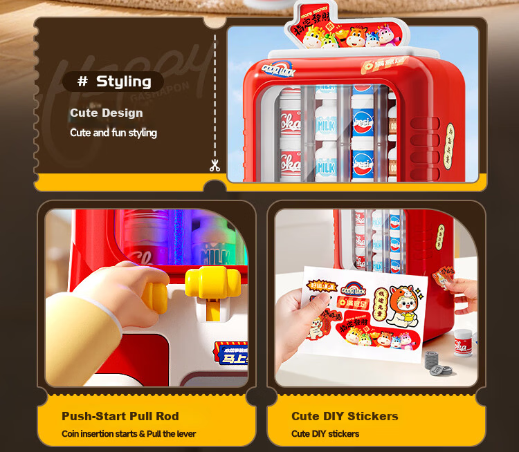 Mama Treasure Twin Beverage Vending Machine Toy Automatic Coin Operated Educational Toy for Children Girls Boys Role Play Gift Age 3-6 3
