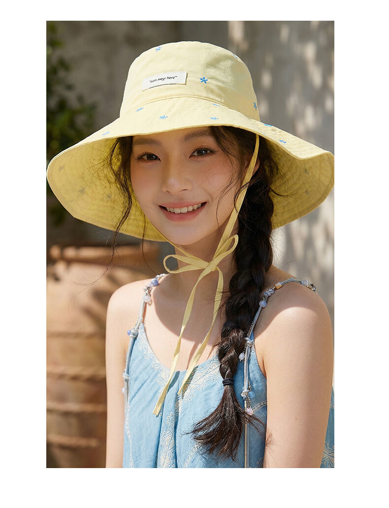 CACUSS Women's Summer New Pure Cotton Wide Brim Sun Hat Outdoor Foldable Anti-UV Sunshade Hat Apricot Yellow 8