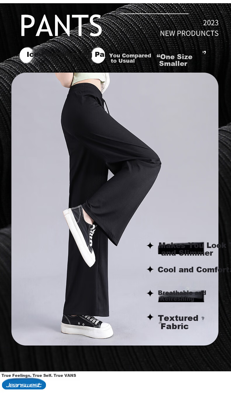 Jeanswest Women's Casual Spring Summer Wide-Leg Pants High-Waist Slim Loose Straight-Leg Black L 2
