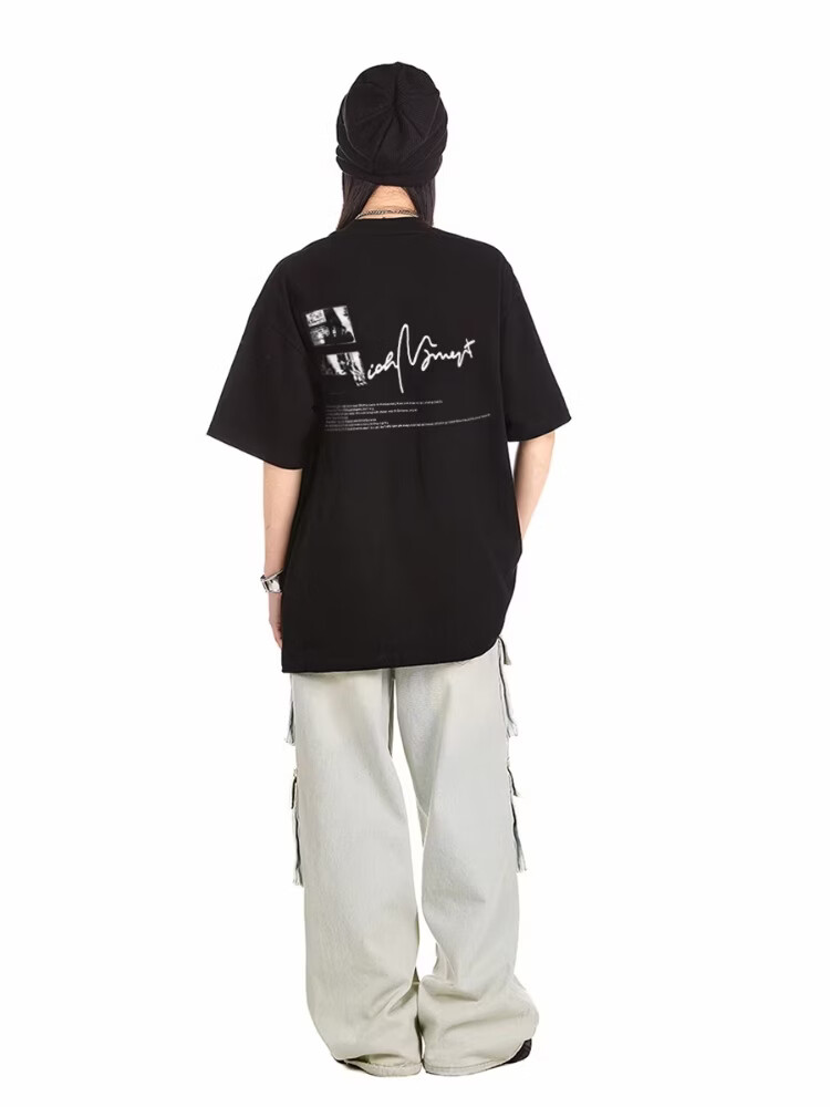 ICH MODE 260G Heavyweight Trendy Back Print Oversize T-Shirt Women Top Apricot L 23