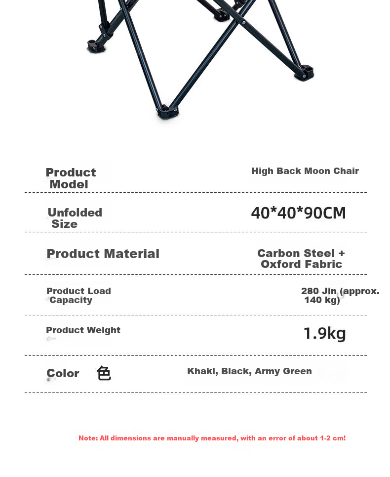 Gosoo Outdoor Folding Chair High Back Moon Chair Portable Camping Recliner Picnic Fishing Stool 4
