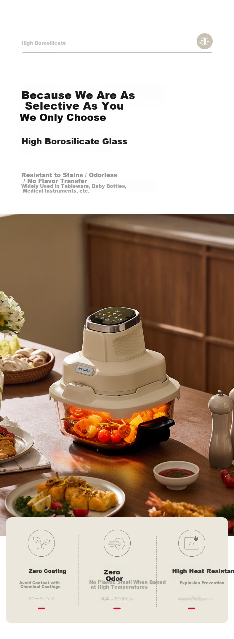 APIXINTL Anben Su Air Fryer Japan Home Use 4.5L Large Capacity No-Turnover Steam Tender Fry Panoramic Visible Full Glass Fry Basket Integrated Machine APIX-AFD14 13