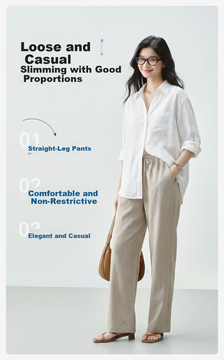 JD Jingzao 100% Linen Vintage Style Casual Pants for Women 2026 Spring Slim Fit Linen Color S 4