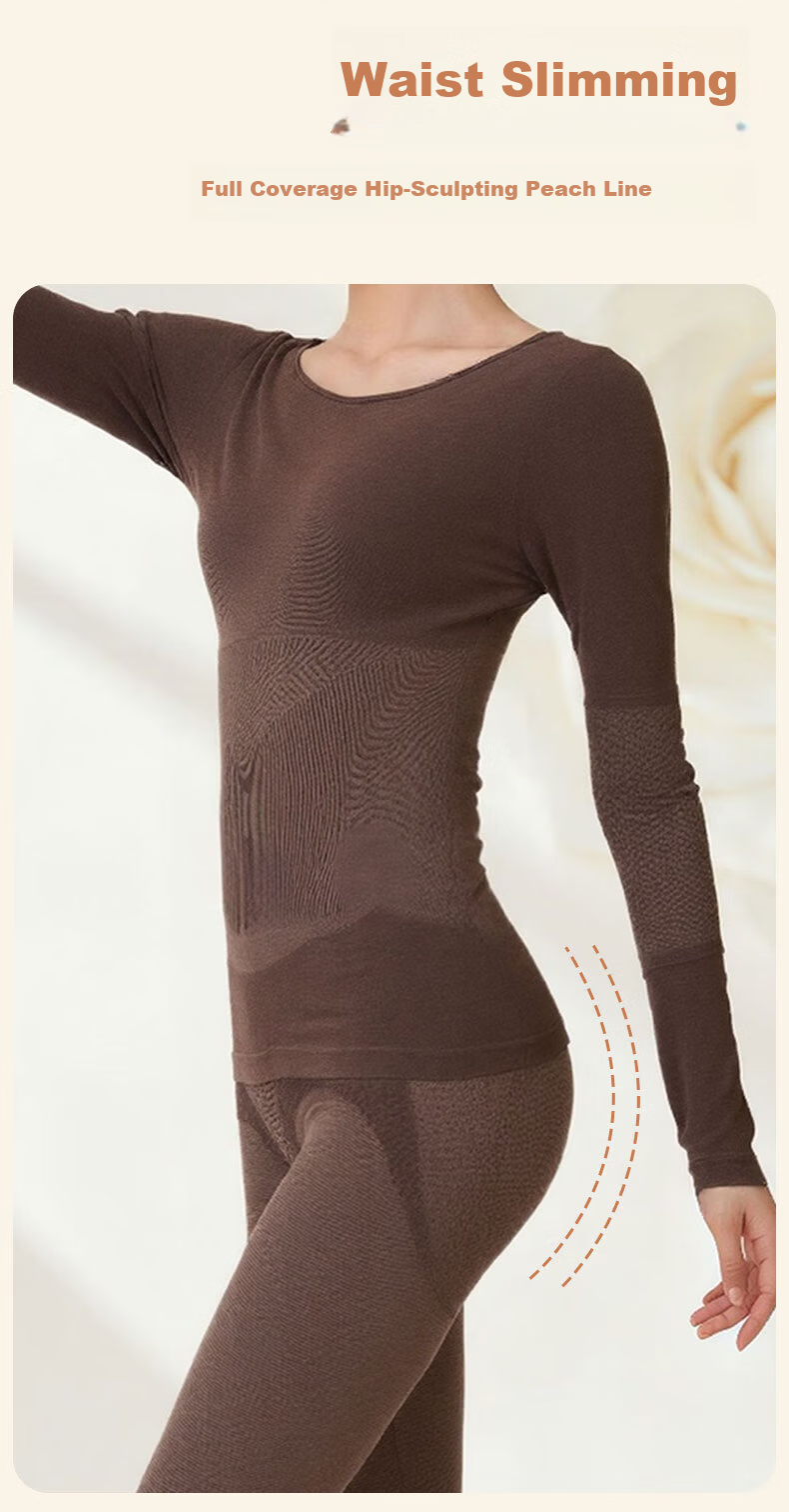 GRACEWELL Women's Thermal Underwear Set Slim Fit Stretch Cashmere Base Layer Autumn Winter Body Shaping 8