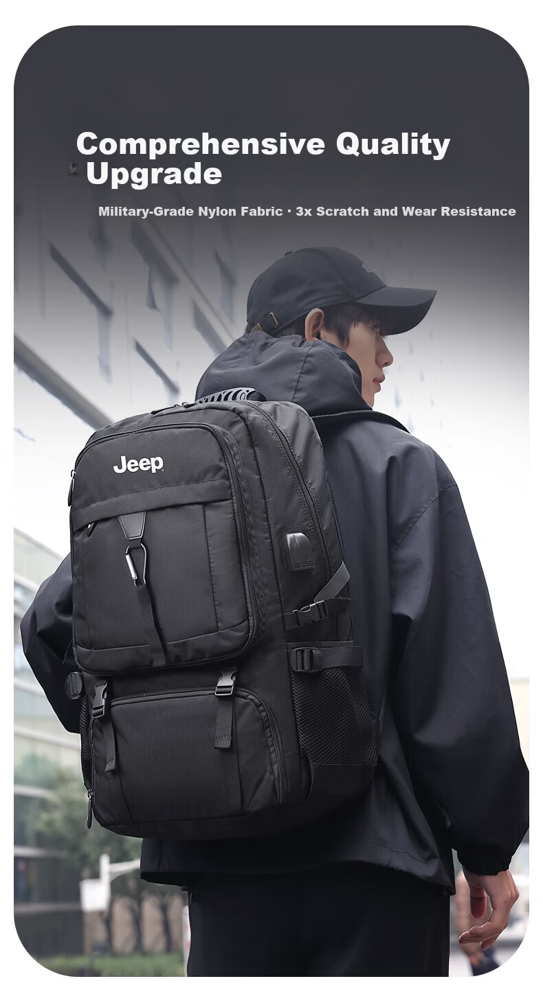 JEEP Men's Large Capacity Travel Backpack Commuter Business Short Trip Laptop Bag Outdoor Hiking Backpack 3