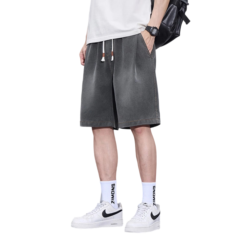 JEEP SPIRIT Men's Summer Thin Ice Silk Casual Shorts Loose Straight American Style Five-Point Pants Dark Gray 2XL