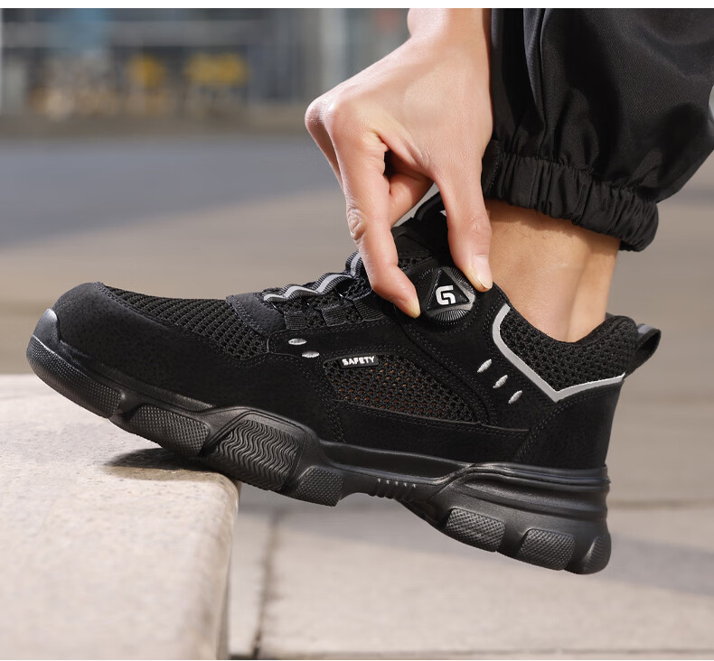 Jingtu Safety Shoes for Men, Summer Breathable Steel Toe Anti-Puncture Ultra-Light Work Boots F115BK Size 44 20
