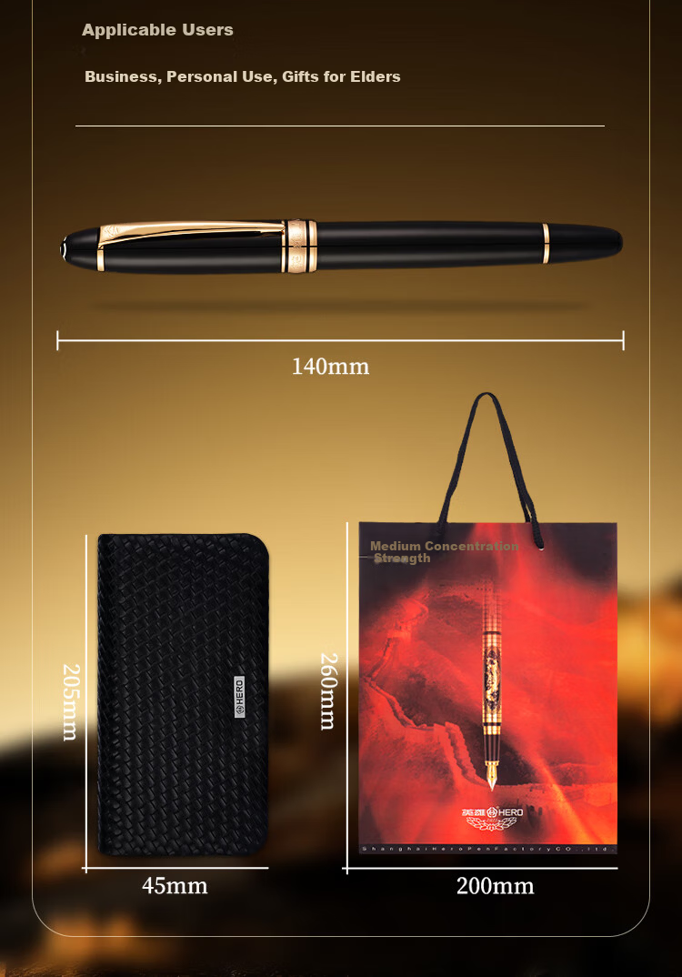 HERO Premium Luxury 14K Fountain Pen Gift Box Signature Pen High-End Business Gift Birthday Present Classic 100/Black Silver Clip 11
