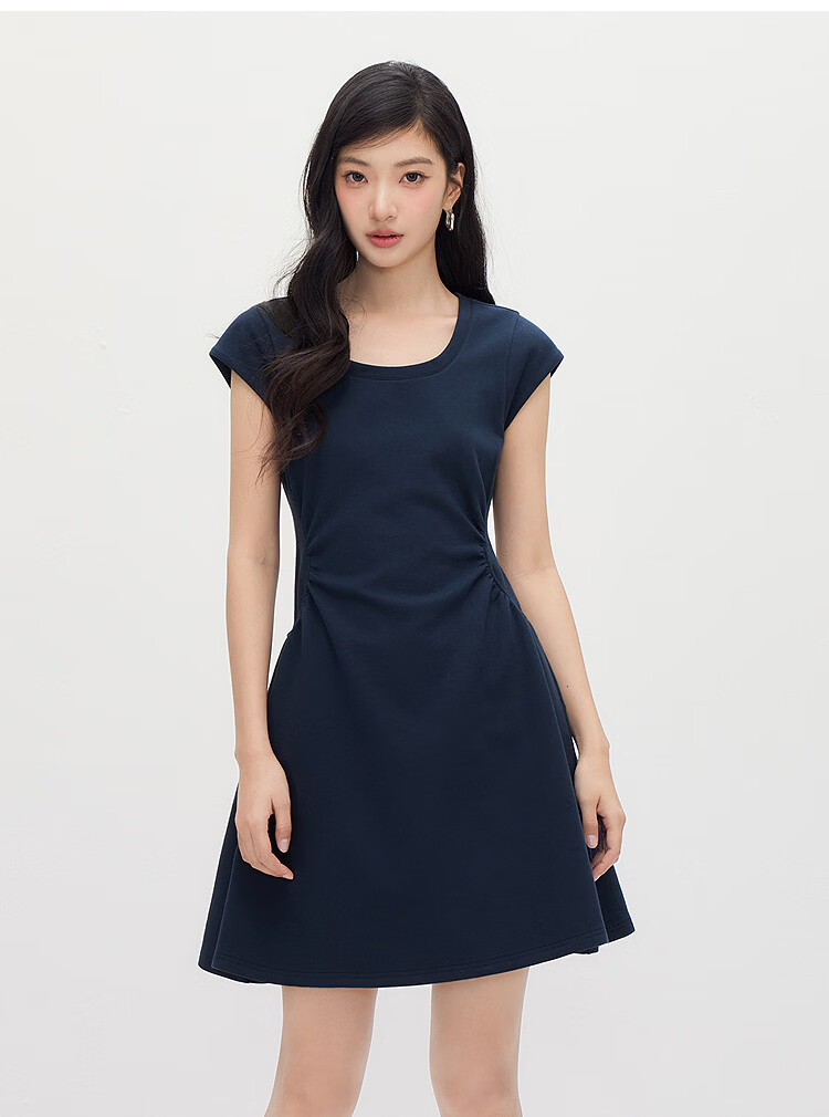 Semir Women's Summer Dress U-Neck Solid Color Pleated Short Sleeve Short Skirt 2026 Minimalist Design 109326114005 30