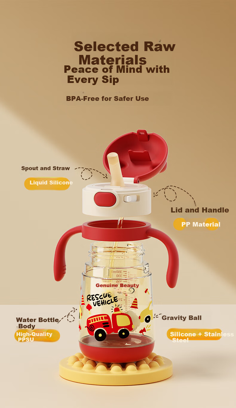 Beingmate Baby Training Cup Children's Milk Cup PPSU Direct Drinking Bottle with Scale Straw Water Cup for 1-3 Years Old 8