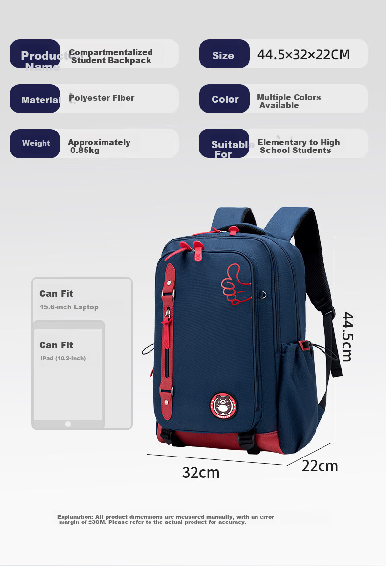 Almost Bear Middle School Student Backpack Boys Lightweight Load-Reducing Spine Protection Elementary School Girls Multi-Compartment Large Capacity Backpack for Grades 3 to 6 4
