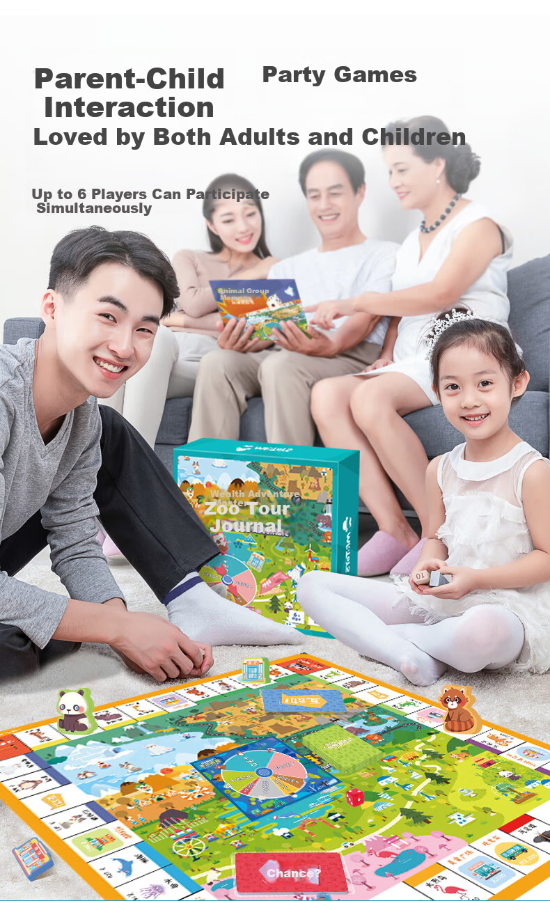 Mr. Toy Children's Board Game Boys Girls Birthday Gift Extra Large Deluxe Parent-Child Interactive Educational Toy [Zoo Adventure] 2