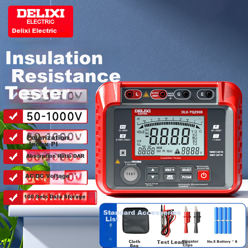 DELIXI ELECTRIC Insulation Resistance Tester Digital High-Precision Megohmmeter Ground Resistance Tester 1000V