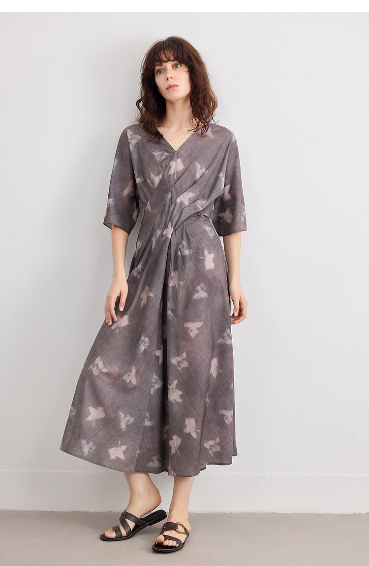 Demana Romantic Supreme Summer Vintage Floral V-Neck Waist-Defined Lightweight Flowing A-Line Mid-Length Dress for Women 15
