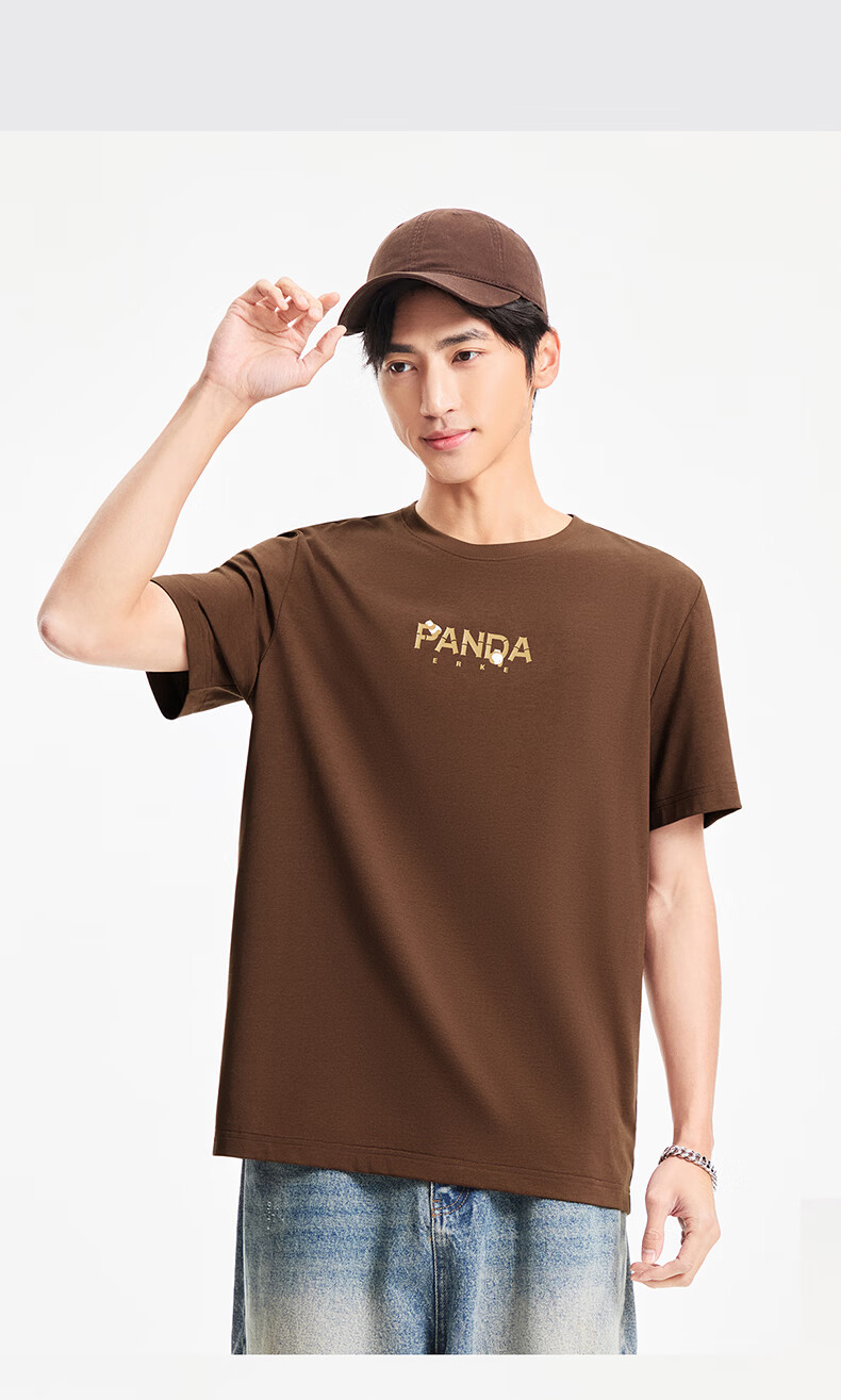 Erke Men's Round Neck Short Sleeve T-Shirt Summer Loose Fit Antibacterial Fashion Trendy Sports Base Layer Outdoor Casual Tee 12