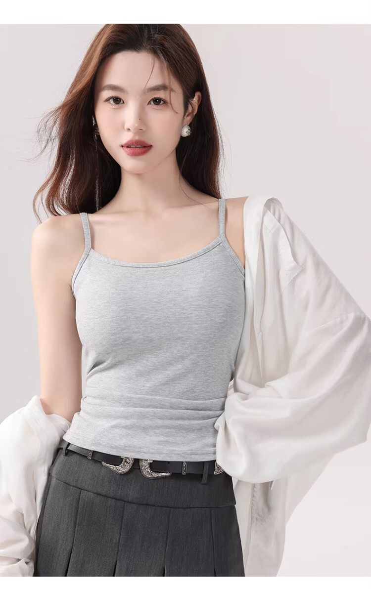 Caiyue Women's Padded Camisole Tank Top Spring Summer Thin Integrated Bra-Free Slim Fit Backless Base Layer Shirt 16