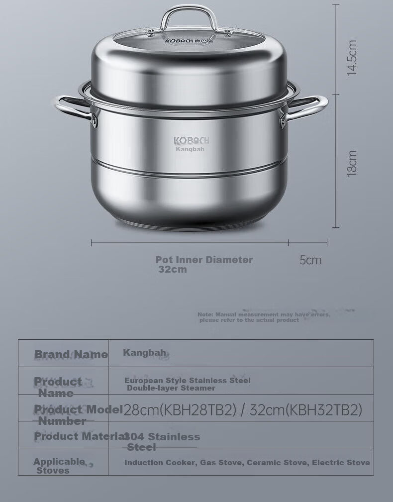 Kambach 28cm Stainless Steel 304 Double-Layer Steamer Pot with Composite Bottom for Gas Stove and Induction Cooker 14