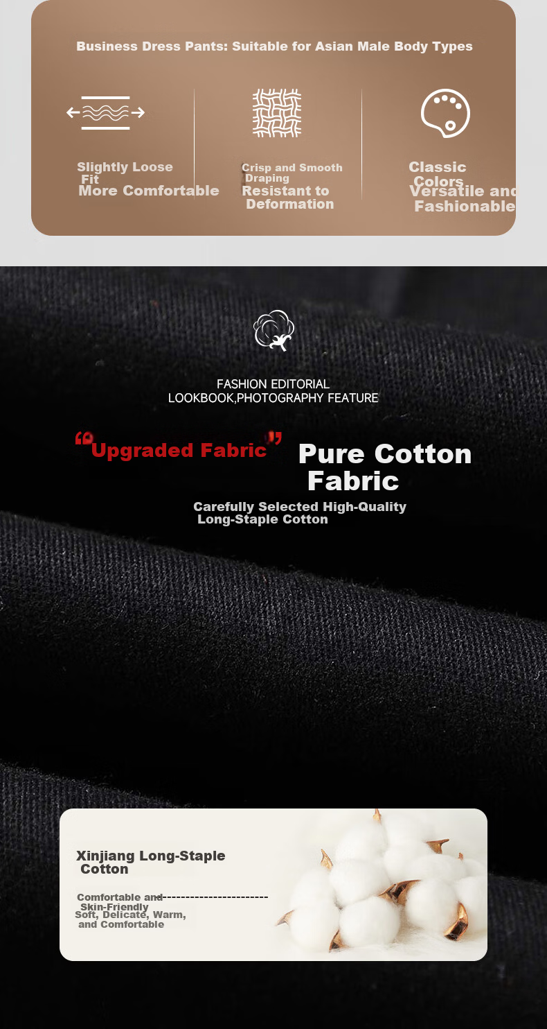 FIRS 100% Cotton Skin-Friendly Men's Loose Straight-Leg Dress Pants Dad Work Business Casual Trousers 5