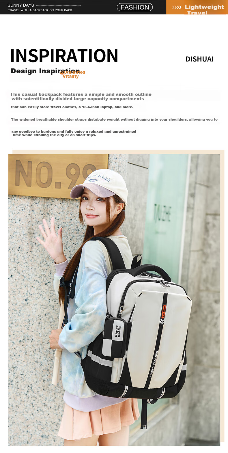 Dishuai Large Capacity Water-Resistant Breathable Lightweight Travel Backpack for Middle School, High School, and College Students 4