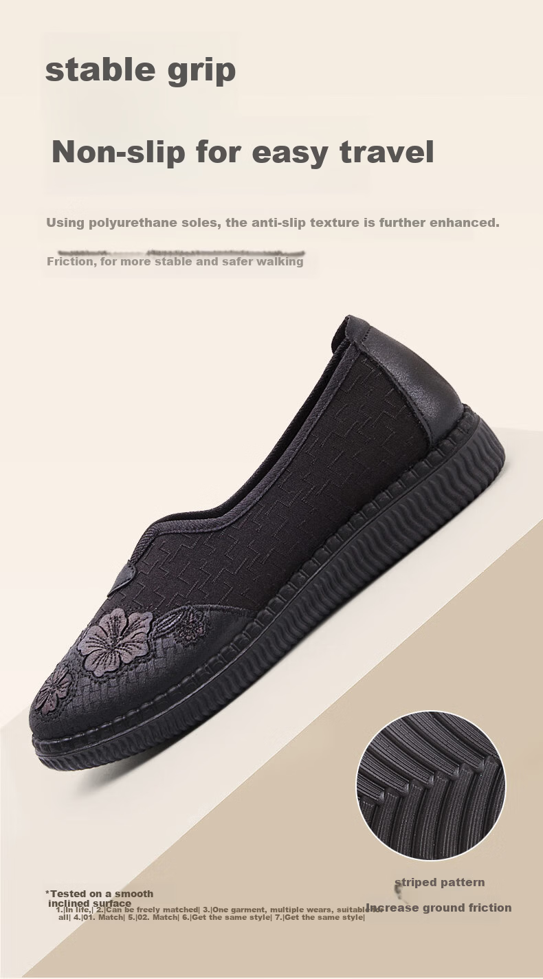 TAIHEYUAN Old Beijing Cloth Shoes Spring and Autumn Women's Lightweight Comfortable Breathable Flats Non-slip Soft Sole Middle-aged and Elderly Mom Embroidered Shoes 6