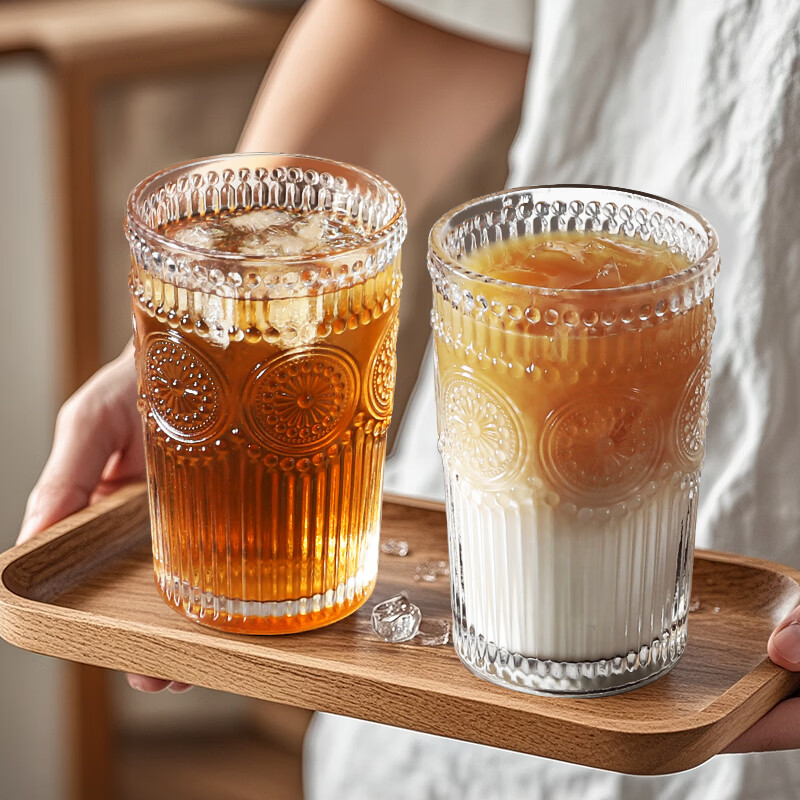 Mongdio Glass Coffee Cup Ice Americano Cup Home Milk Cup Cold Water Cup Ice Latte Cup Cold Drink Glass Cup 300ml