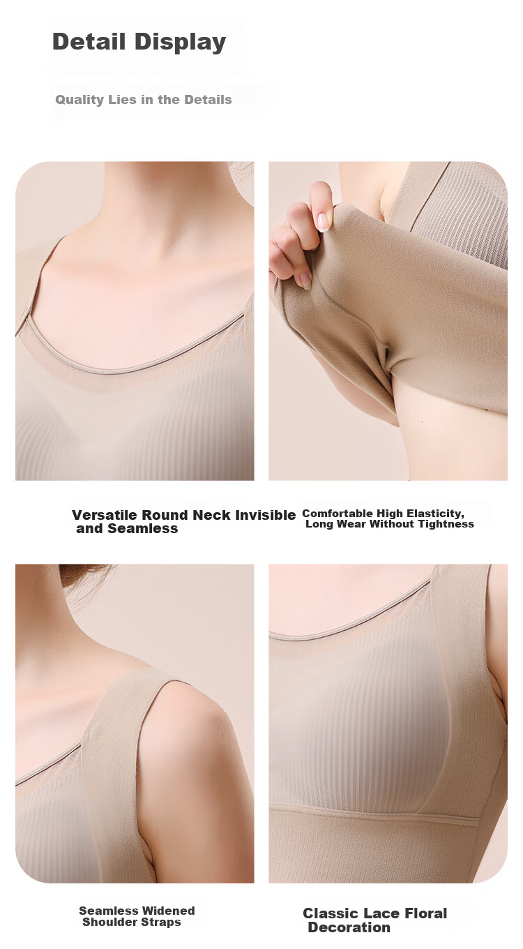 MiiOW Lace Women's Thermal Vest with Chest Pad Mulberry Silk Camisole Bra-Free Integrated Outerwear Base Top 4
