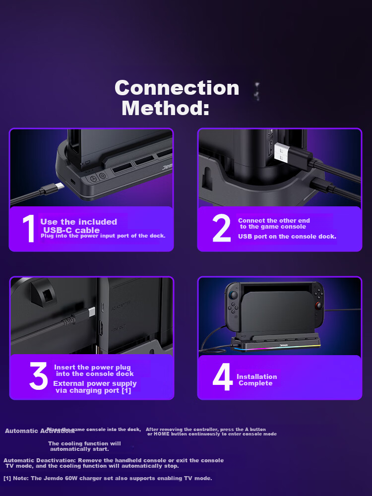 Jemdo Cooling Base Fan for Nintendo Switch 2 OLED Storage Stand Cooling Device NS Auto Start-Stop Game Card TV Mode Accessory 8