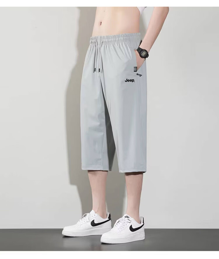 JEEP Men's Summer New Ice Silk Thin Seven-Point Casual Sports Shorts Black L 13
