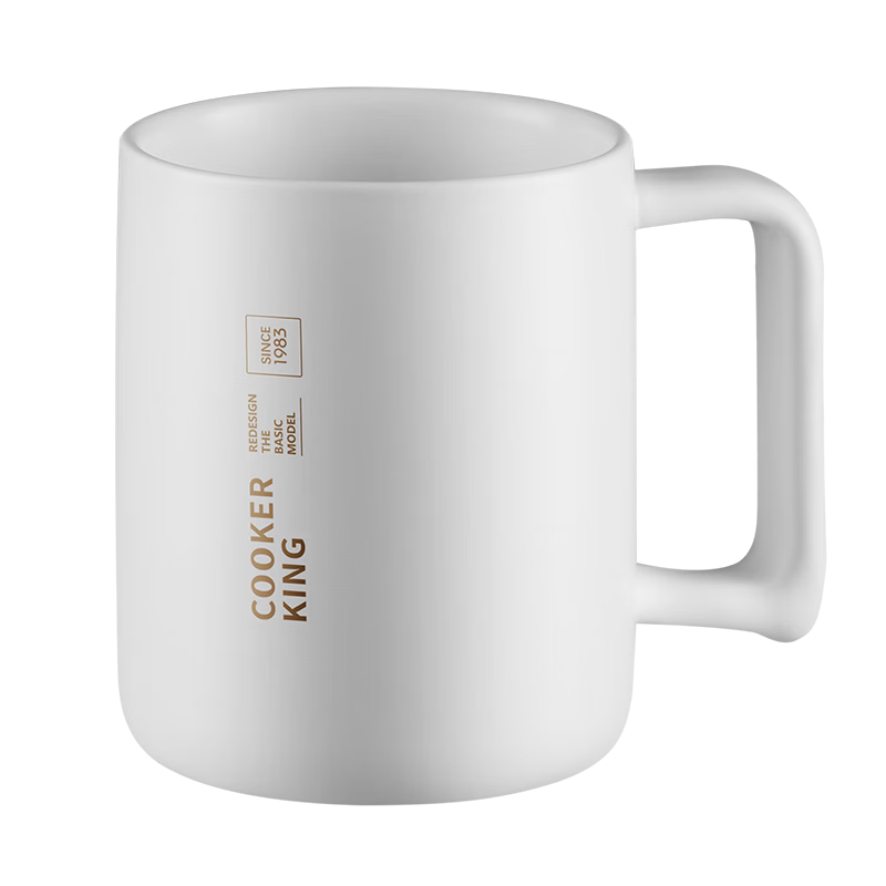 COOKER KING Ceramic Mug Tea Cup, Classic Black And White Tea Infuser Cup Coffee Cup Breakfast Cup Juice Water Cup White 420ml
