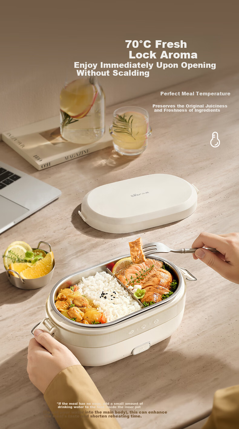 Bear Electric Lunch Box Self-Heating Lunch Box No Water Needed Plug-in Heating 316L Stainless Steel 1L DFH-N10F6 7