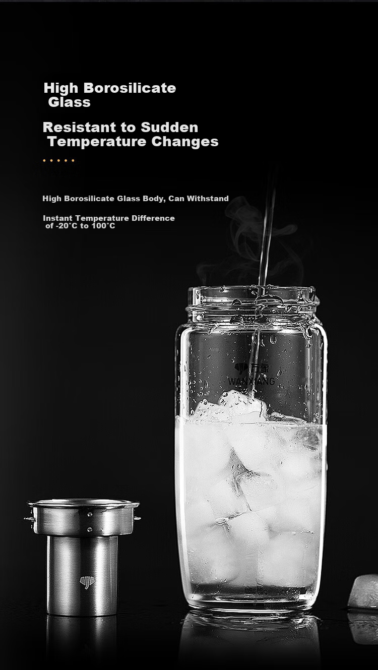 WANXIANG Classic Leather Texture Series U16 Fashion Business Office Glass Cup 390ML Curved Tea Cup with Filter Water Cup 6