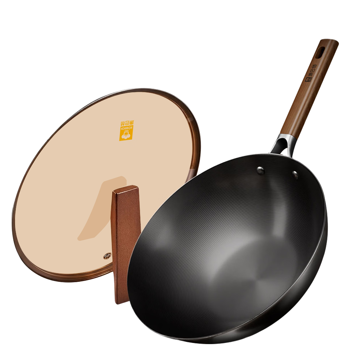 Kambach 30cm Iron Wok Non-Coated Rust-Resistant Stir-Fry Pan for Home Use Compatible with Induction and Gas Stoves