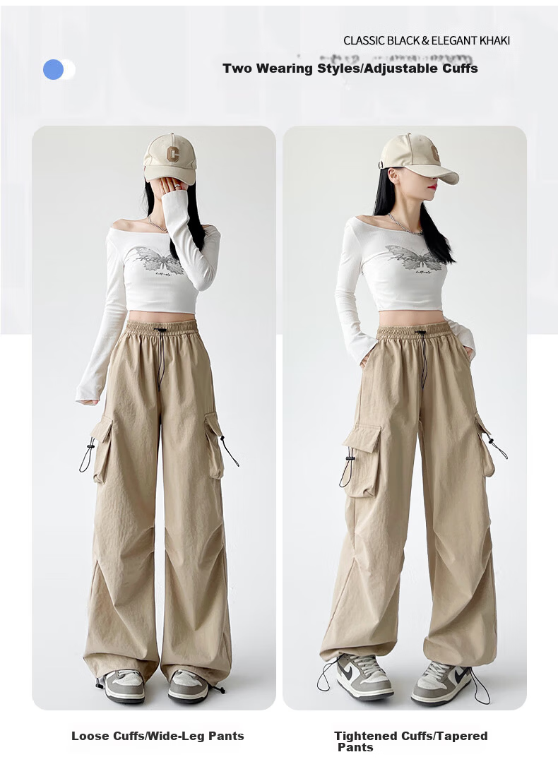 Langsha Women's Spring Summer Wide-Leg Cargo Pants American Style Hiking High-Waist Paratrooper Casual Street Dance Quick-Dry Sports Pants 6