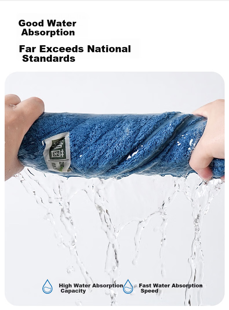 Bamboo 100 160g Thickened Bamboo Fiber Antibacterial Large Towel Absorbent Non-Shedding Adult Towel 35x76cm Blue 7
