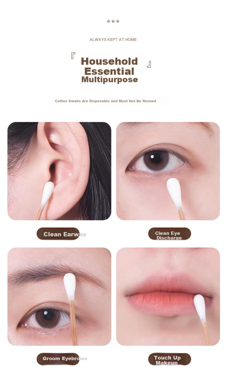 Xingfang Carbonized Cotton Swabs 300pcs High Hardness Disposable Spiral Head Round Tip Medical Ear Cleaning Makeup Cotton Sticks 6