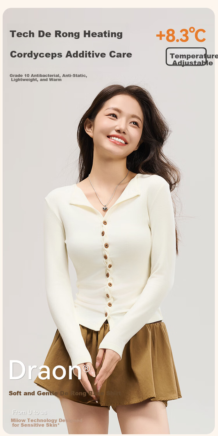 Miiow Women's Polyester Acrylic Base Shirt Spring Autumn New Button Thin Long Sleeve Top Suitable for Outerwear 1