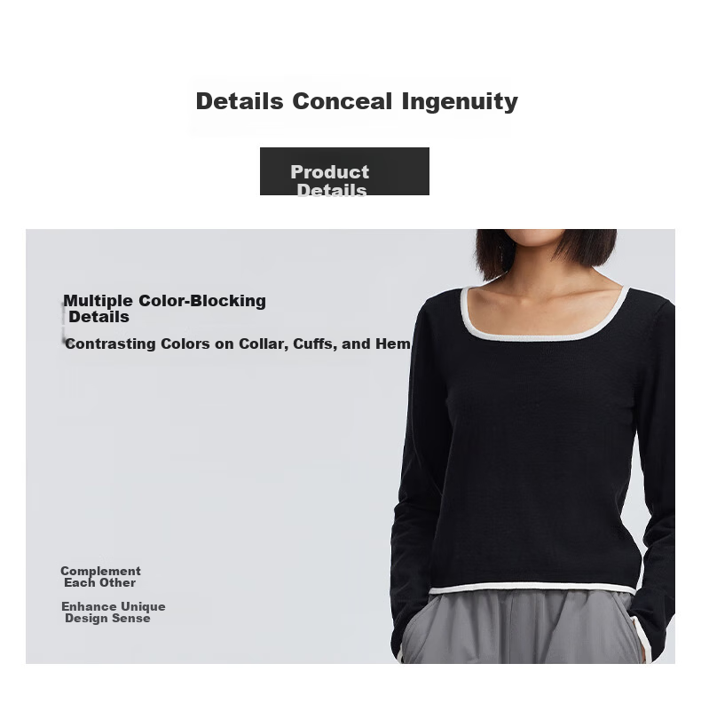 Meters Bonwe Women's New U-Neck Contrast Trim Fashionable Comfortable Base Layer Sweater 3