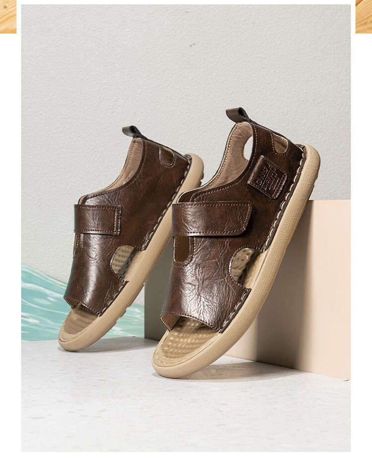 G.N.Shi Jia Leather Sandals for Men, Summer New Style Soft-Soled Breathable Beach Shoes, Dual-Use Casual Slippers, Versatile Commuter Driving Shoes 22