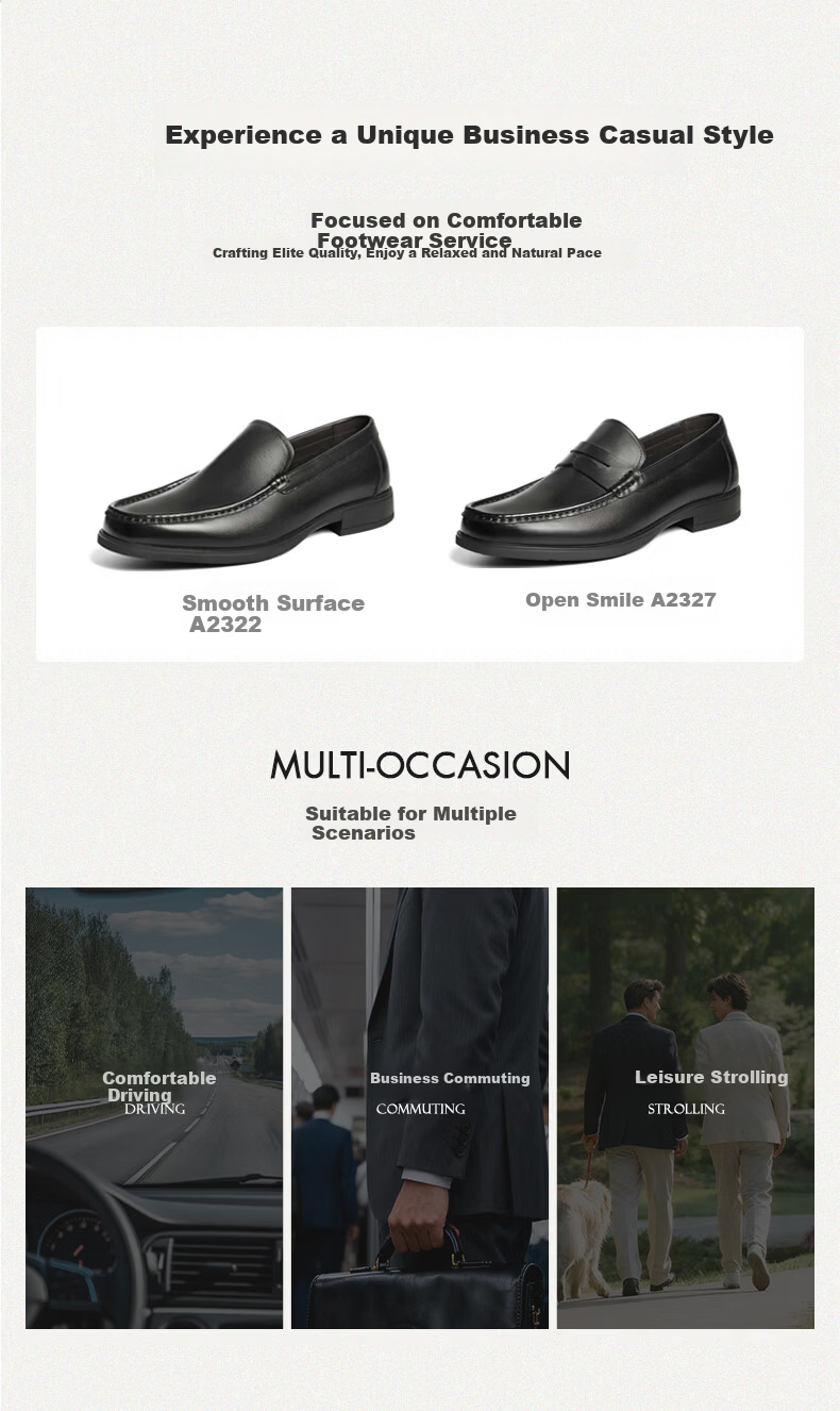 Belle Slip-On Loafers Men 2026 Spring Summer Commuter Cowhide Business Leather Shoes A2327 Black - Moccasin 42 3