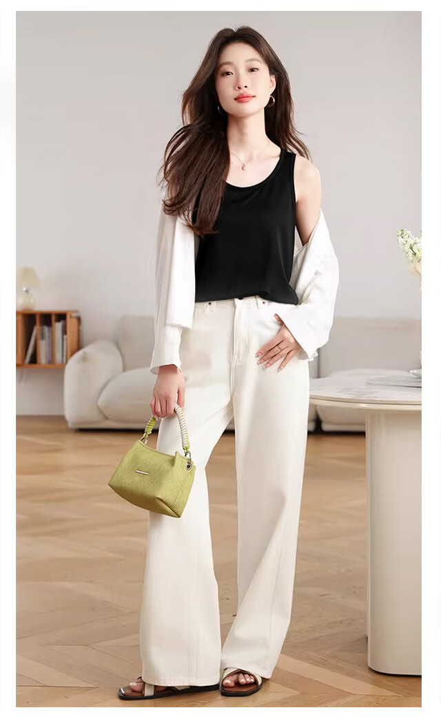 Xueqiman Loose Slimming Camisole Women's Base Layer Side Coverage Versatile Sleeveless T-Shirt White 12