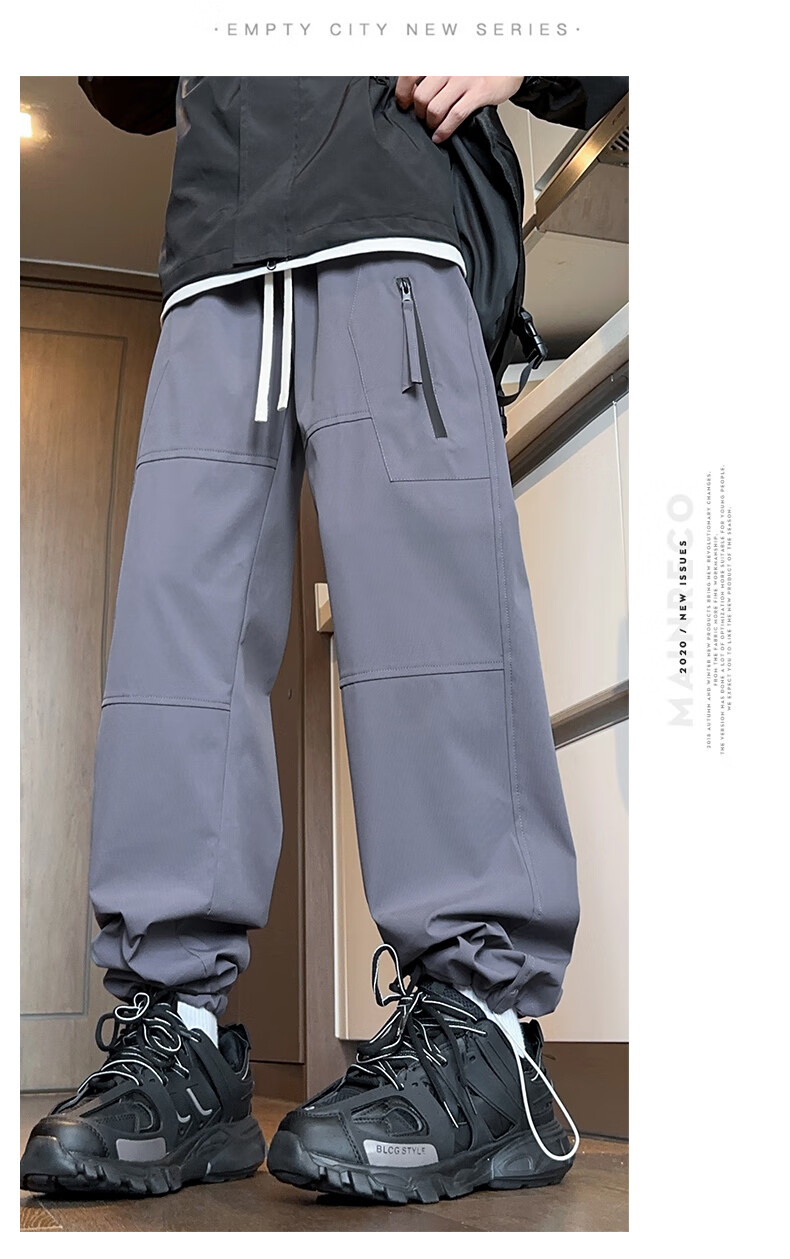 Dingfengbaoluo Casual Cargo Pants for Men, Spring And Summer Paratrooper Functional Trousers, American-Style Solid Color Outdoor Pants, 2418 Gray, Size M 20