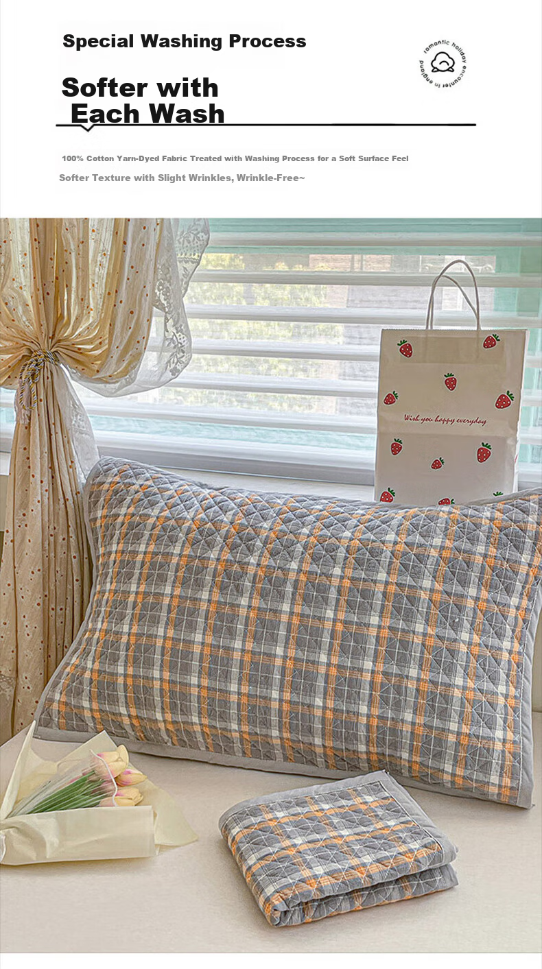 AVIVI 100% Cotton Four-Layer Gauze Pillowcase Pure Cotton Pillow Towel Anti-Slip Pair Pillow Covers 52*78cm California Gray 7